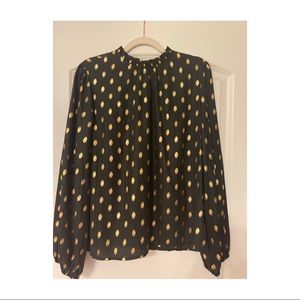 Black and Gold high neck ruffle blouse